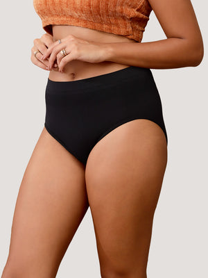 Kavya Women’s High Rise Full Coverage Knitted Hipster Panty with No-Roll Broad Inner Elastic Waistband Pack of 2| BLACK BLACK