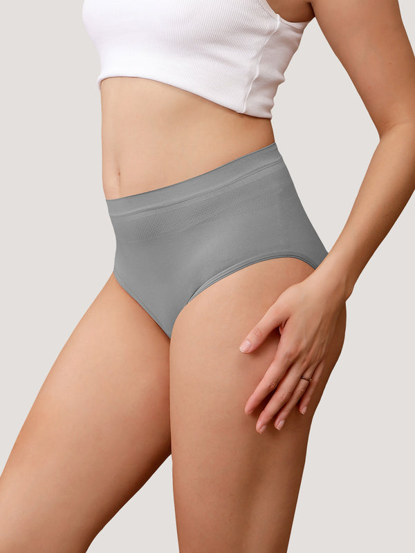 Kavya Women’s High Rise Full Coverage Knitted Hipster Panty with No-Roll Broad Inner Elastic Waistband Pack of 2| GREY BLACK