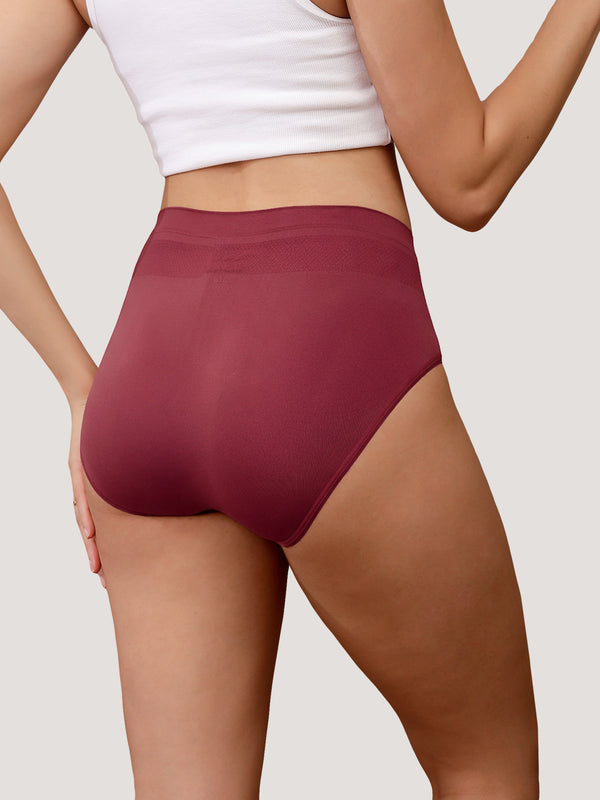 Kavya Women’s High Rise Full Coverage Knitted Hipster Panty with No-Roll Broad Inner Elastic Waistband Pack of 2| MAROON MAROON