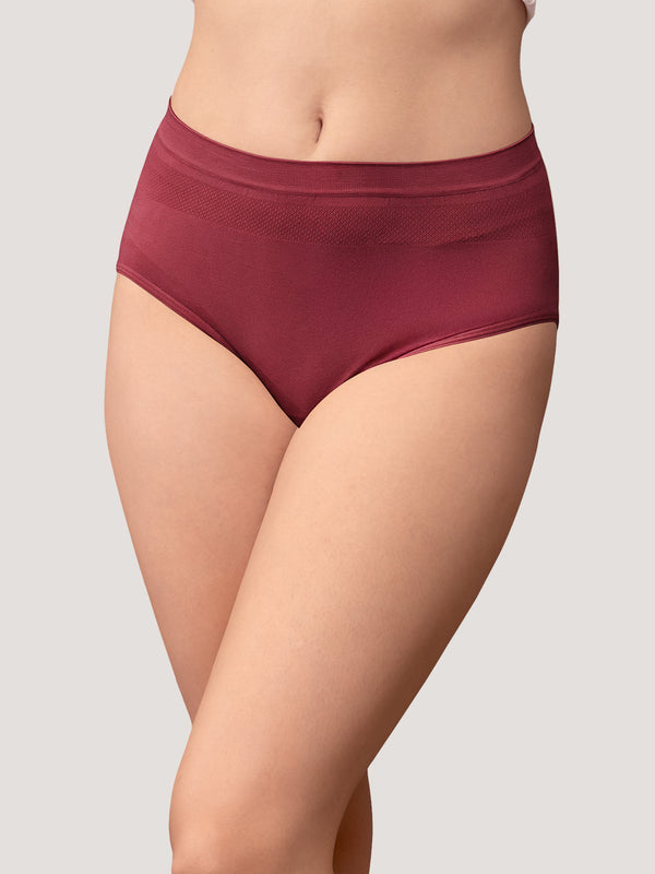 Kavya Women’s High Rise Full Coverage Knitted Hipster Panty with No-Roll Broad Inner Elastic Waistband Pack of 2| MAROON MAROON