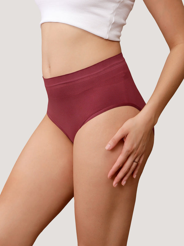 Kavya Women’s High Rise Full Coverage Knitted Hipster Panty with No-Roll Broad Inner Elastic Waistband Pack of 2| MAROON GREY