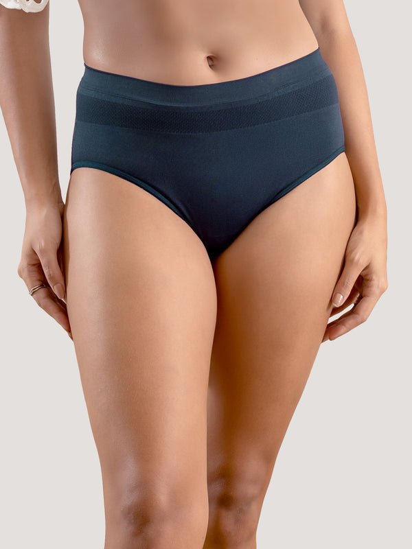 Kavya Women’s High Rise Full Coverage Knitted Hipster Panty with No-Roll Broad Inner Elastic Waistband Pack of 2| NAVY BLUE BROWN