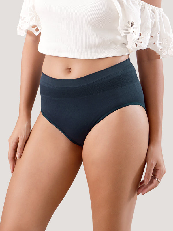 Kavya Women’s High Rise Full Coverage Knitted Hipster Panty with No-Roll Broad Inner Elastic Waistband Pack of 2| NAVY BLUE NAVY BLUE