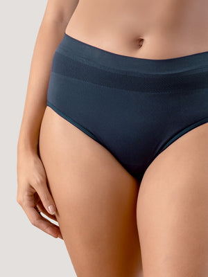 Kavya Women’s High Rise Full Coverage Knitted Hipster Panty with No-Roll Broad Inner Elastic Waistband Pack of 2| NAVY BLUE NAVY BLUE