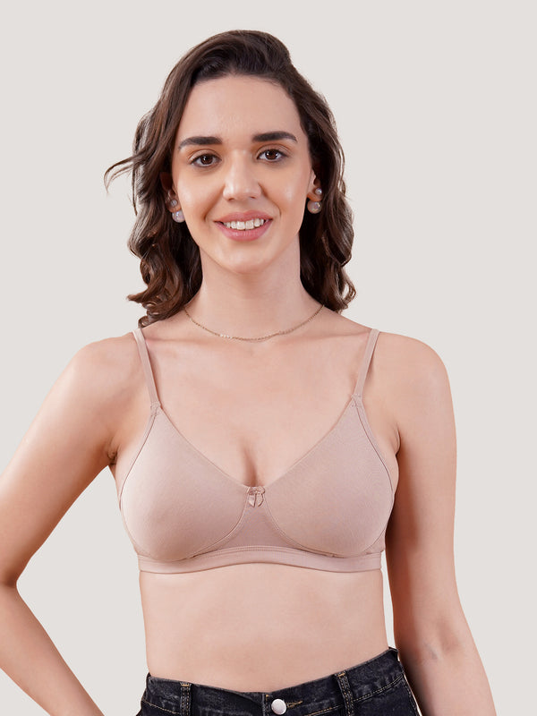 Kalyani Kirti Seamless Cups Non Padded Everyday T-Shirt Bra | Pack of 2-FAWN & FAWN