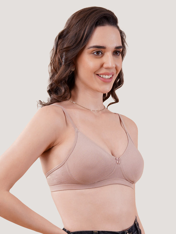 Kalyani Kirti Seamless Cups Non Padded Everyday T-Shirt Bra | Pack of 2-FAWN & FAWN