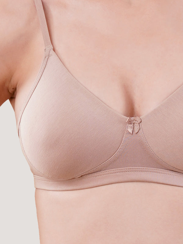 Kalyani Kirti Seamless Cups Non Padded Everyday T-Shirt Bra | Pack of 2-FAWN WHITE