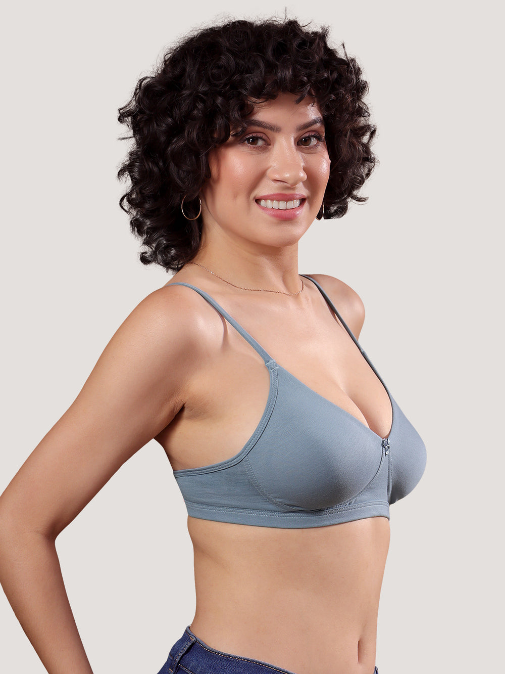 Kalyani Kirti Seamless Cups Non Padded Everyday T-Shirt Bra | Pack of 2-TEAL BLUE  WHITE