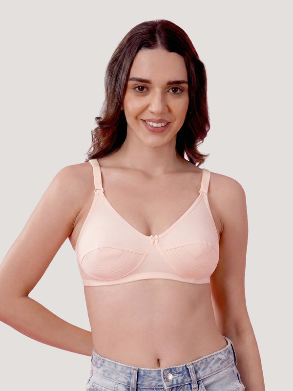 Pranika Non Padded Seamed Everyday Bra | Pack of 3 GREY L.PEACH BLACK