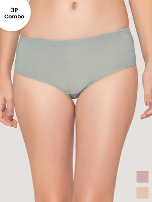 Cooper Medium Coverage Hipster Panties | Pack of 3-L.GREEN CREPE L.NUDE