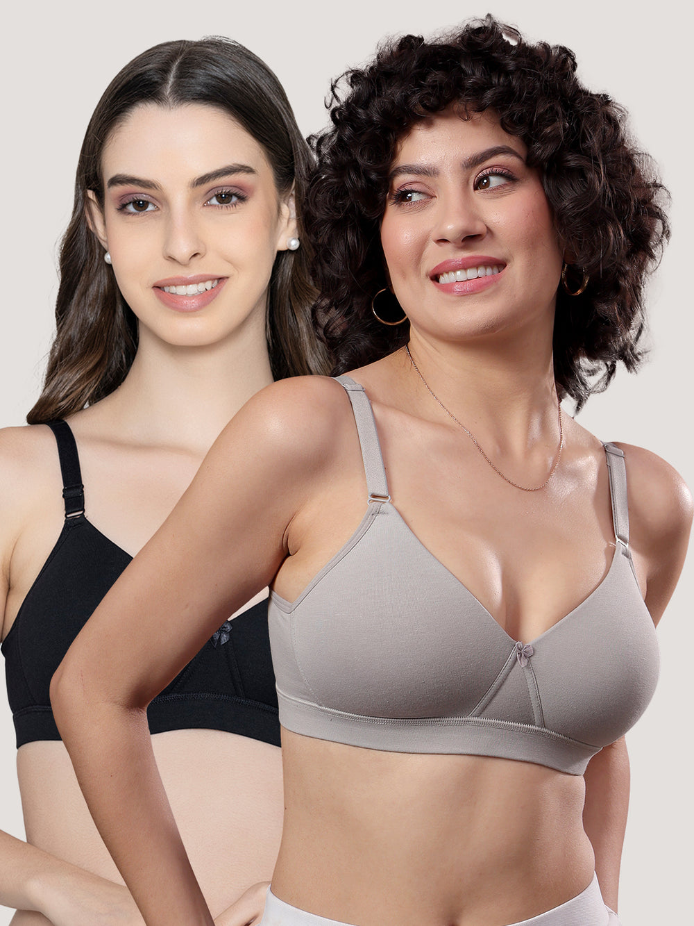 Tessa Full Support Seamless Designer Bra for Women Pack of 2-L.GREY BLACK