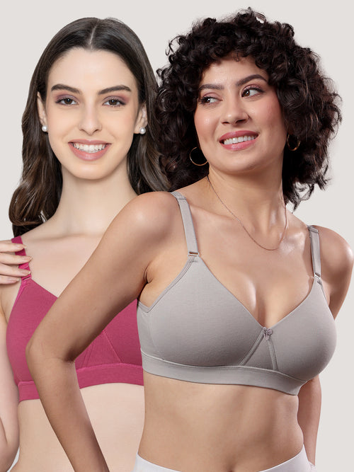 Tessa Full Support Seamless Designer Bra for Women Pack of 2-L.GREY D.RUST