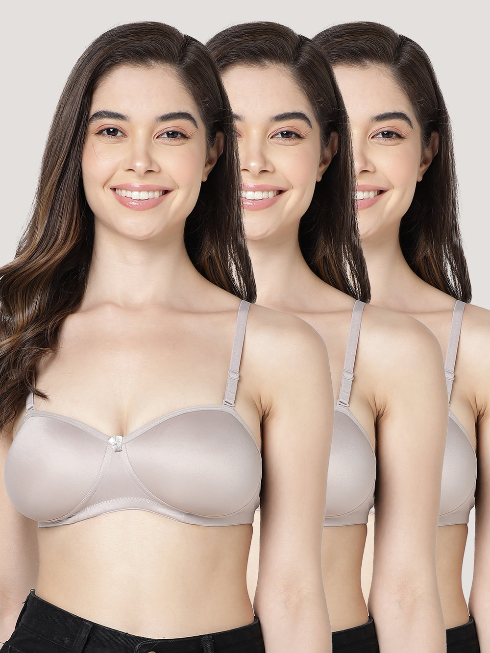 Leslie Light Padded Seamless Balconette Bra | Pack of 3-L.GREY L.GREY L.GREY