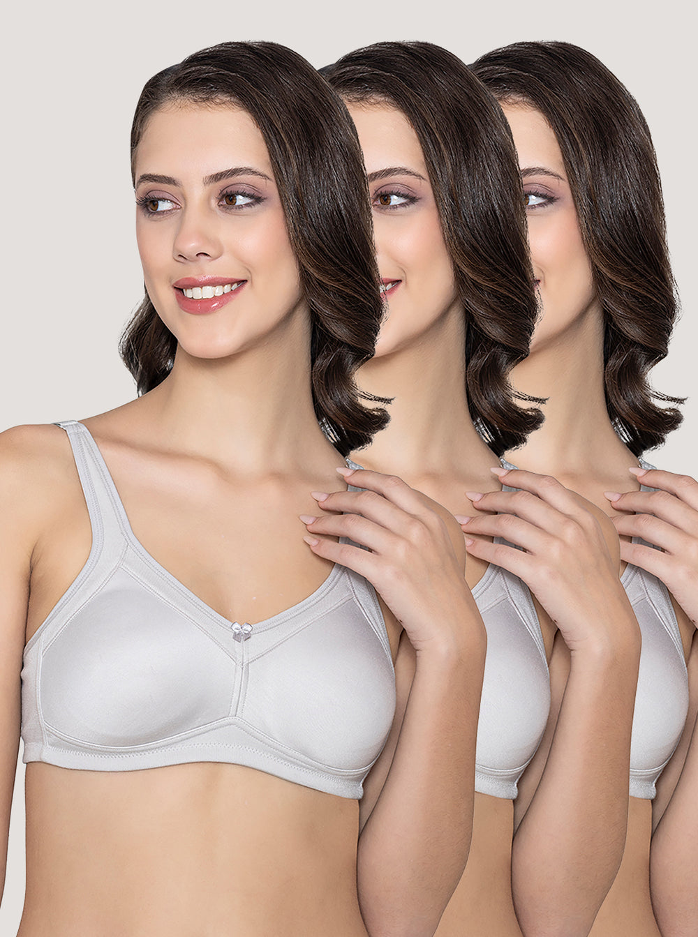 Martin Non-Padded Seamless Cups Moulded Bras with Cushioned Straps | Pack of 3 | L.GREY L.GREY L.GREY
