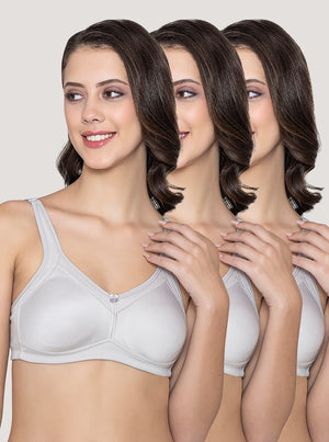Martin Non-Padded Seamless Cups Moulded Bras with Cushioned Straps | Pack of 3 | L.GREY L.GREY L.GREY