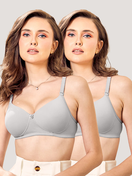 Sheley Women's Wirefree Soft Padded Cups Detachable Straps Bra Pack of 2-L.GREY L.GREY