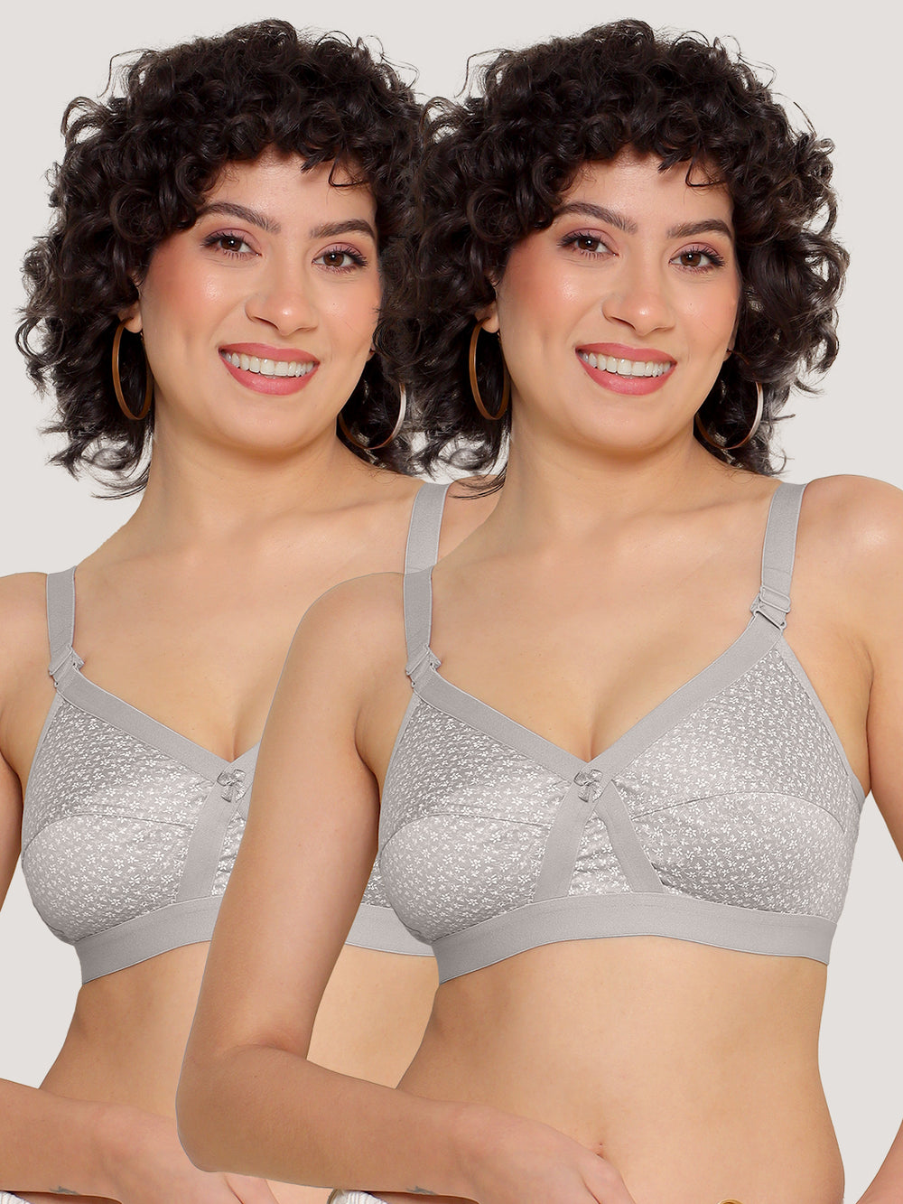 Kalyani Maxine Cross Over Front Full Coverage Cotton Minimizer Bra Pack of 2-L.GREY L.GREY