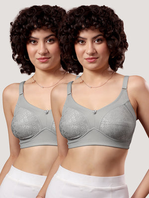 Kalyani Sandy Women’s Full Coverage Non-Padded Lace Bra with M Frame Front Panel Pack of 2 | L.GREY L.GREY