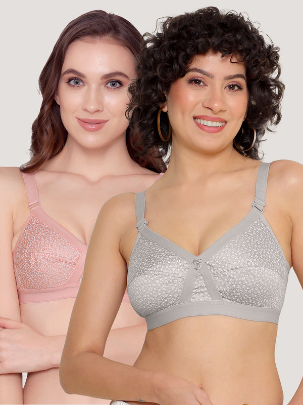 Kalyani Maxine Cross Over Front Full Coverage Cotton Minimizer Bra Pack of 2-L.GREY ROSE