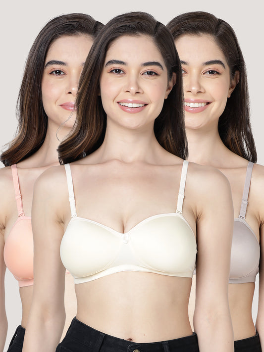 Leslie Light Padded Seamless Balconette Bra | Pack of 3-L.GREY SKIN PEACH