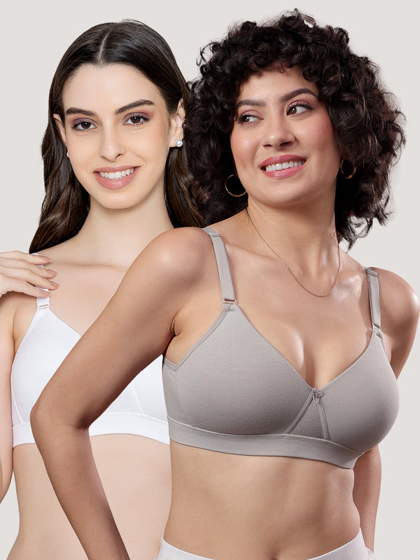 Tessa Full Support Seamless Designer Bra for Women Pack of 2-L.GREY WHITE