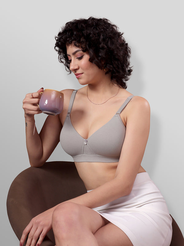 Tessa Full Support Seamless Designer Bra for Women Pack of 2-L.GREY BLACK