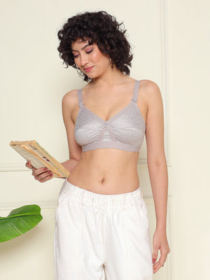 Kalyani Maxine Cross Over Front Full Coverage Cotton Minimizer Bra Pack of 2-L.GREY L.GREY