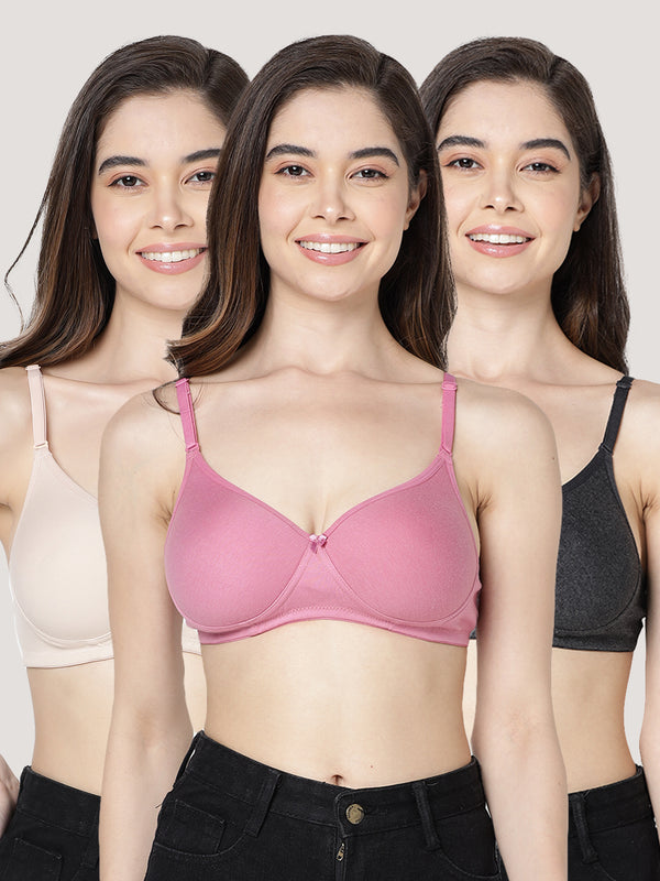 Emily Lightly Padded Multiway Everyday Bra | Pack of 3-L.NUDE BLUSH M.BLACK