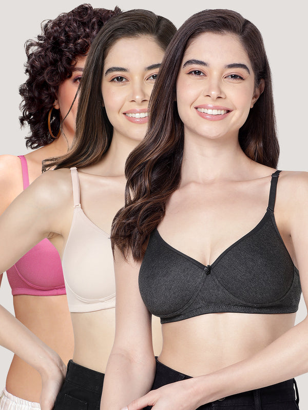 Emily Lightly Padded Multiway Everyday Bra | Pack of 3-L.NUDE BLUSH M.BLACK