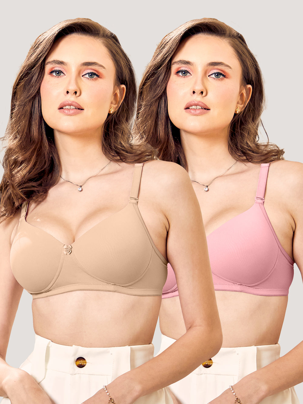 Sheley Women's Wirefree Soft Padded Cups Detachable Straps Bra-L.NUDE CREPE