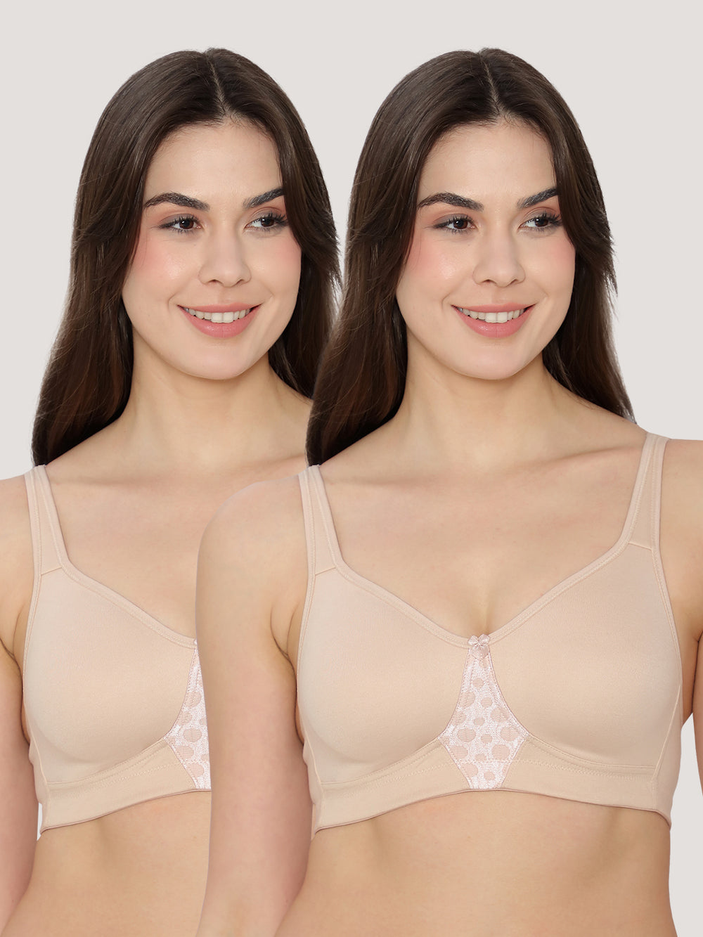 K LINGERIE Chase Double Layered Cups Center Lace Full Coverage Seamless Bra-L.NUDE L.NUDE