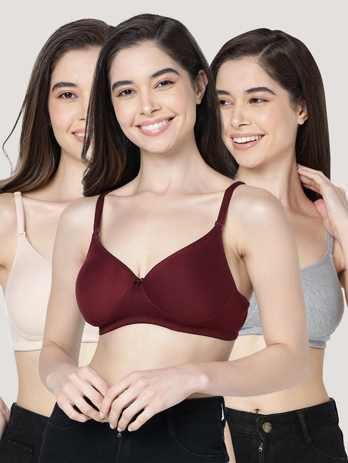 Kalyani Emily Seamless Light Padded Cups Multiway Straps Everyday Bra | Pack of 3