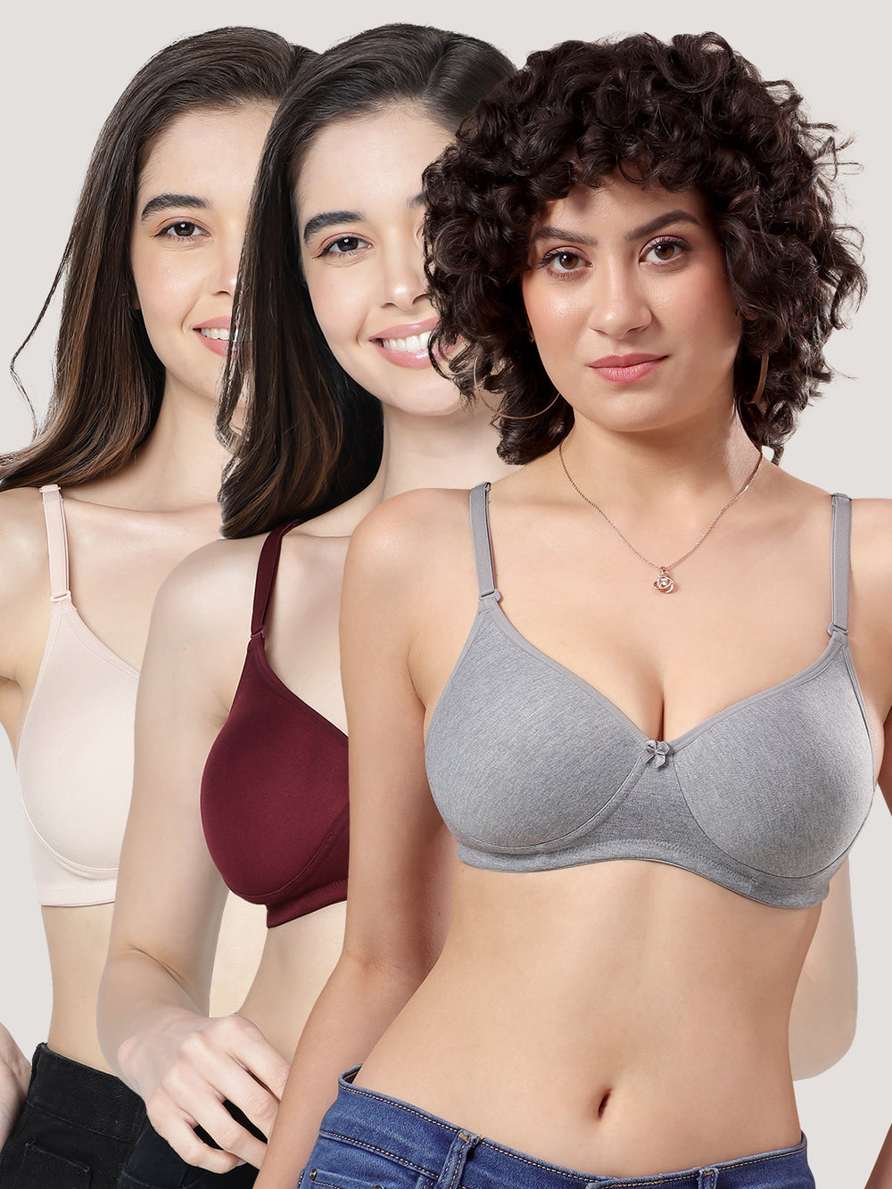 Emily Lightly Padded Multiway Everyday Bra | Pack of 3-L.NUDE P.MAROON M.GREY