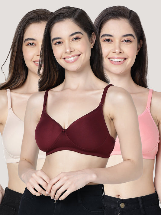 Emily Lightly Padded Multiway Everyday Bra | Pack of 3-L.NUDE P.MAROON ROSE