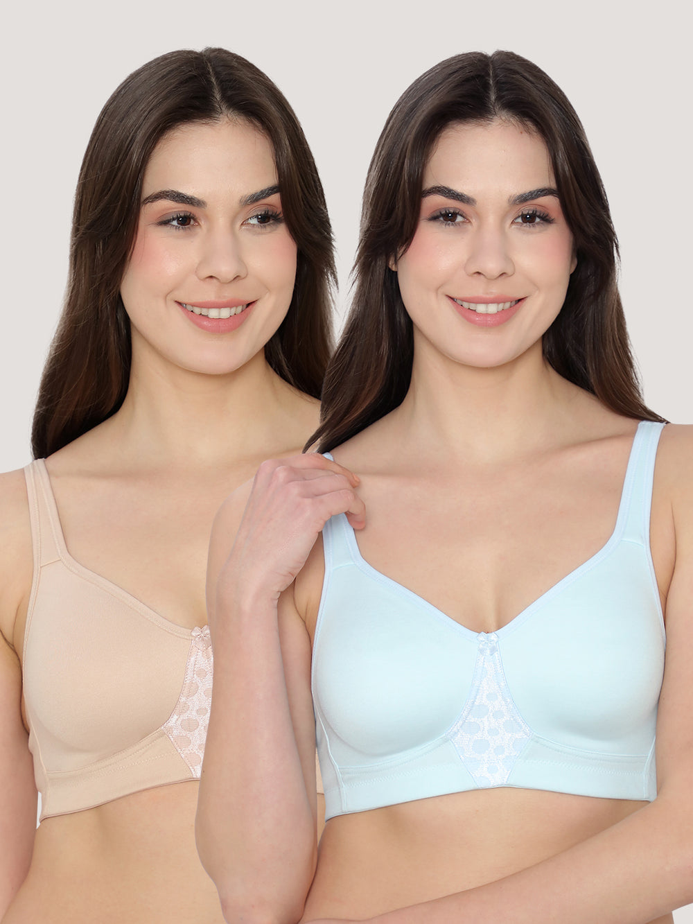 K LINGERIE Chase Double Layered Cups Center Lace Full Coverage Seamless Bra-L.NUDE SKY BLUE