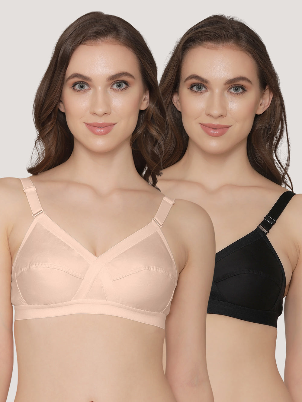 K LINGERIE Cross Care Women's Full Coverage Non Padded Wirefree Minimizer Bra-L.PEACH BLACK