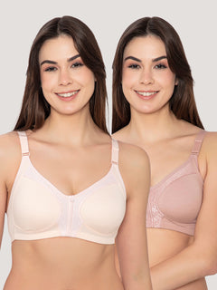 K Lingerie Leona Full Coverage Everyday Lace Bra | Pack of 2-L.PEACH FAWN