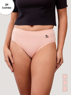 Eve 100% Cotton Mid-Waist Hipster Panties for Women | Pack of 3-L.PEACH L.PEACH L.PEACH