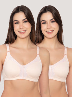 K Lingerie Leona Full Coverage Everyday Lace Bra | Pack of 2-L.PEACH L.PEACH