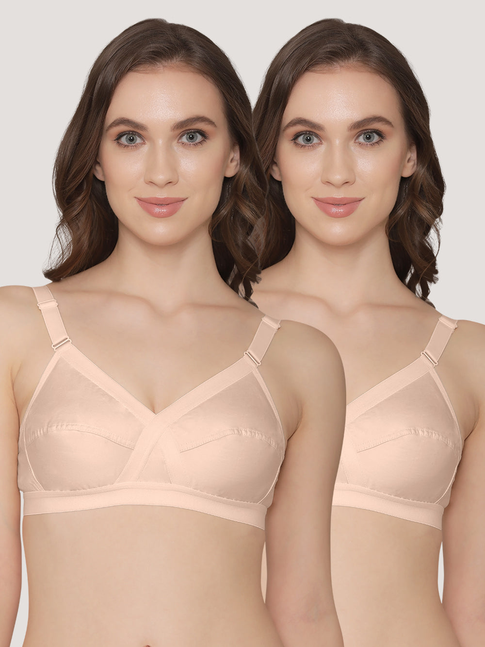 K LINGERIE Cross Care Women's Full Coverage Non Padded Wirefree Minimizer Bra-SKIN BLACK