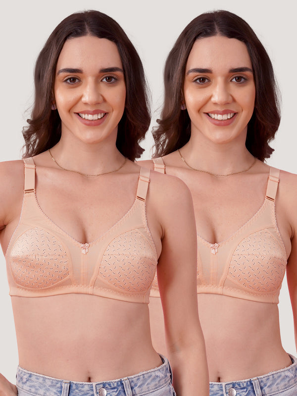 Kalyani Nitara Non Padded Wirefree Cups Full Coverage Everyday Cotton Bra | Pack of 2- L.PEACH  L.PEACH