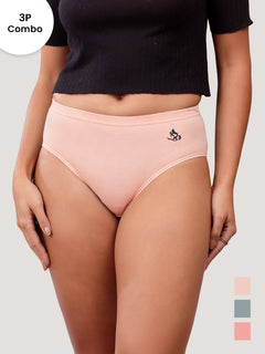 Eve 100% Cotton Mid-Waist Hipster Panties for Women | Pack of 3-L.PEACH OCEAN GREEN P.ROSE