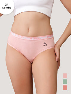 Jazzie Women Hipster Panties | Mid-Rise | 100% Cotton | Pack of 3-L.PEACH OCEAN GREEN P.ROSE