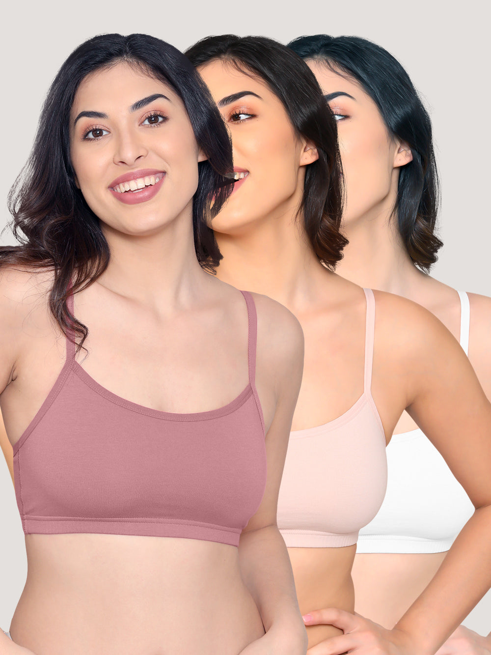 Mia Full Coverage Cotton Beginners Bra | Pack of 3- L.PEACH ONION WHITE