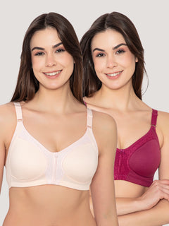 K Lingerie Leona Full Coverage Everyday Lace Bra | Pack of 2-L.PEACH ROSE BUD