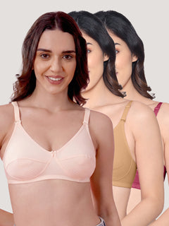Pranika Non Padded Seamed Everyday Bra | Pack of 3 L.PEACH CAMEL ROSEBUD