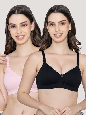 Tessa Full Support Seamless Designer Bra for Women Pack of 2-L.PINK BLACK