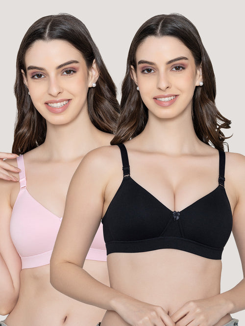 Tessa Full Support Seamless Designer Bra for Women Pack of 2-L.PINK BLACK