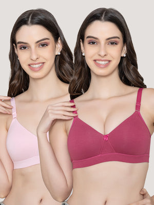 Tessa Full Support Seamless Designer Bra for Women Pack of 2-L.PINK D.RUST
