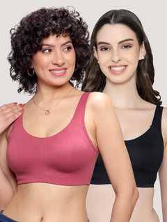 K LINGERIE Daisey Women's Flexible Fit Medium Impact Sports Bra for Light Workouts-L.WINE BLACK